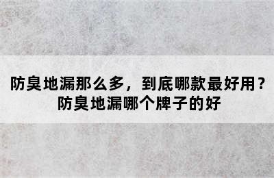 防臭地漏那么多，到底哪款最好用？ 防臭地漏哪个牌子的好